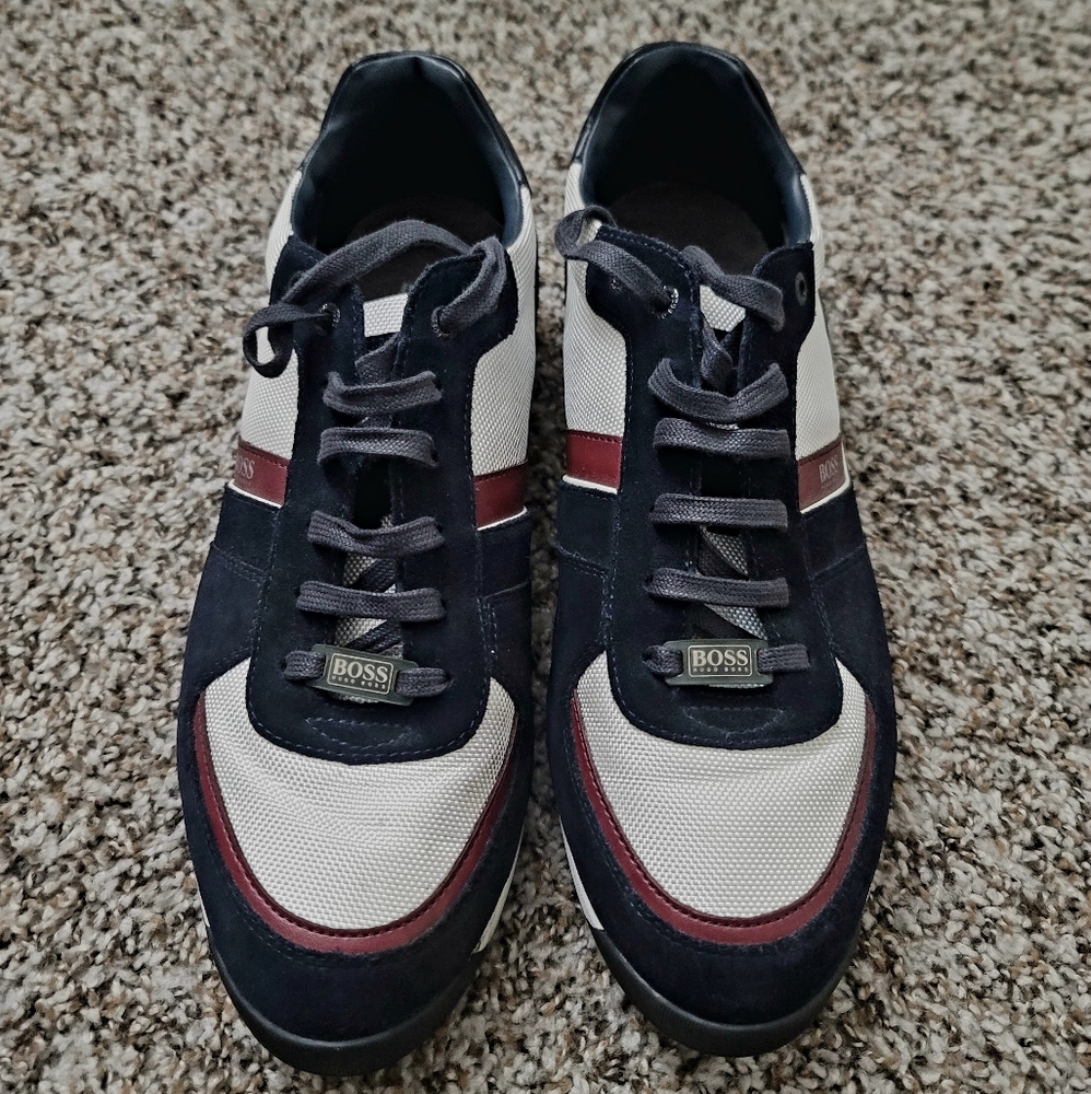 Hugo Boss Blue and White Sneakers with Retro-Inspired Design